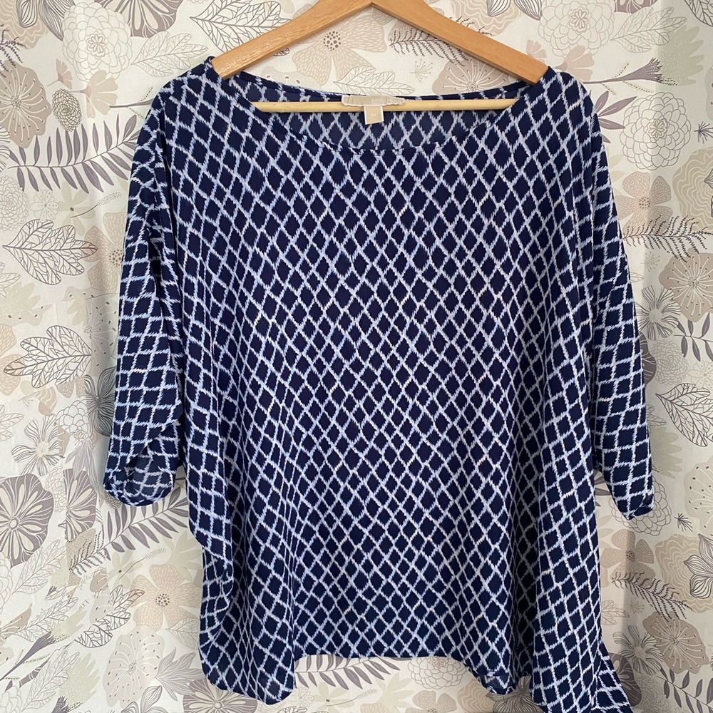 Michael Kors Navy and White Diamond Pattern Blouse